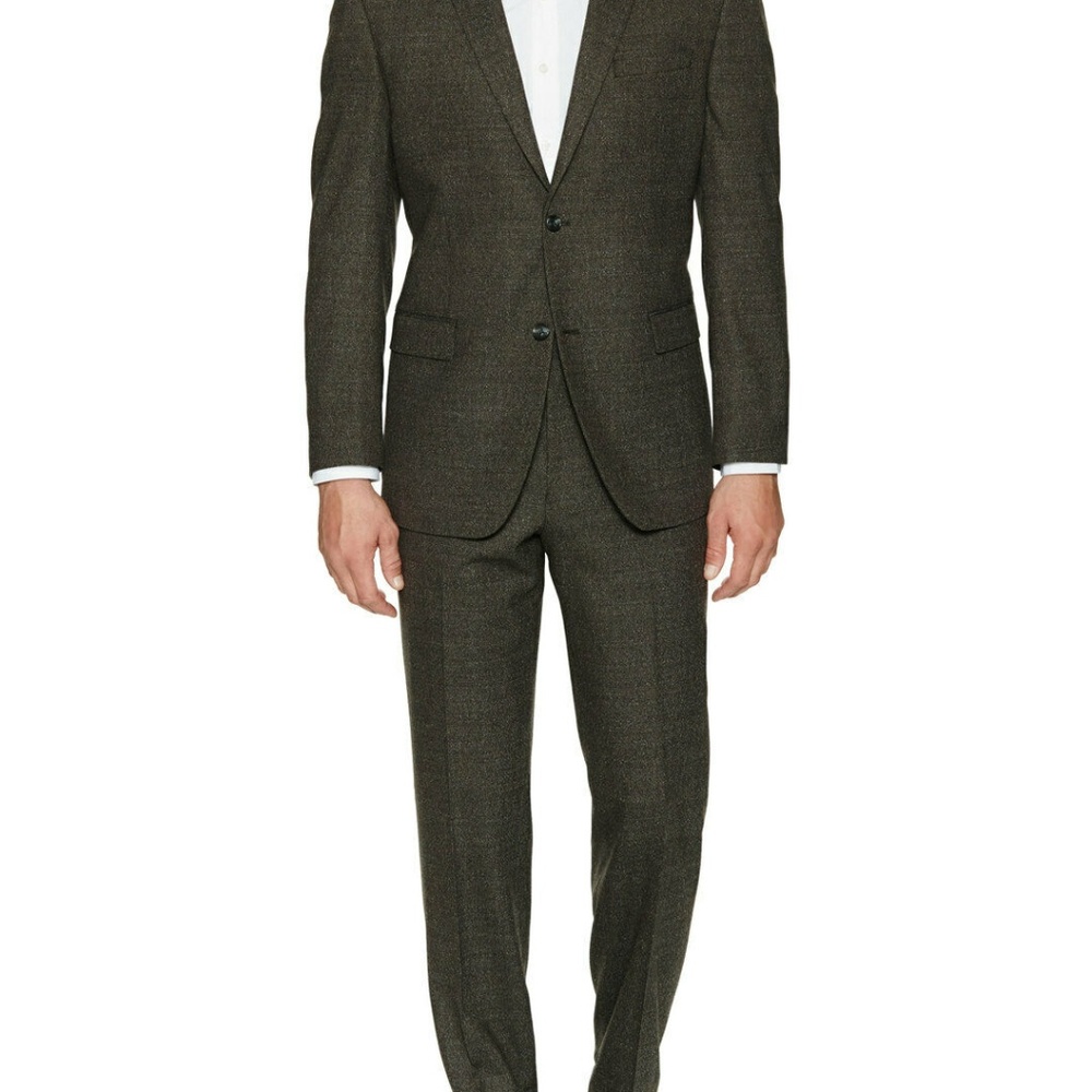 Andrew Marc Fit Brown/Gray Textured wool Suit +Tie